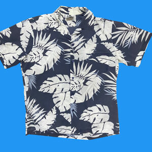 Hilo Hattie Hawaiian Vintage Original Blue White Floral Shirt Men's Size Large